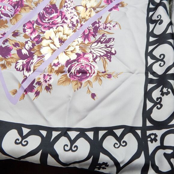 Hermes Scarf Heart Border Floral Print JEKBIR Lettering Grey Violet - Picture 14 of 16